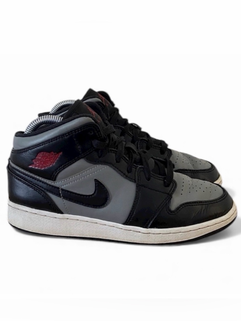 Air Jordan 1 Mid Black Grey Red Canvas Sneakers Shoes Size 8 - Picture 1 of 8